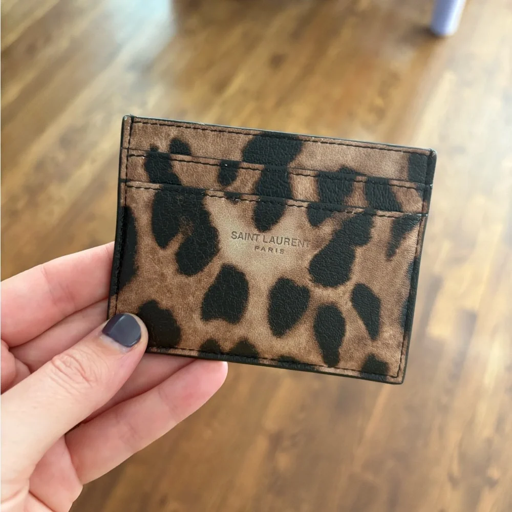 SAINT LAURENT  Calfskin Leopard Print Card Case Manto Naturale - Picture 5 of 6